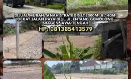 Dijual Murah Tanah Strategis Lt.2000m² & 140m² Dekat Jalan Raya Klentang Gemolong Sragen Jateng