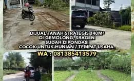 Dijual Tanah Strategis 140m² Di Gemolong, Sragen. Sudah Dipondasi, Cocok Untuk Hunian / Tempat Usaha