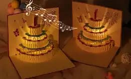 Kartu Ucapan Pop Up 3d Bentuk Kue Ulang Tahun Dengan Lampu + Musik