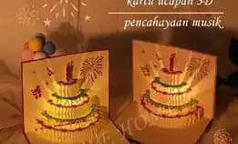 Kartu Ucapan Pop Up 3d Ada Lampu Dan Musik Tulisan Happy Birthday Dengan Amplop