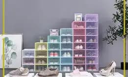 Kotak Sepatu Lipat Transparan Tebal Shoes Storage Box Organizer Rak Sepatu Plastik Susun