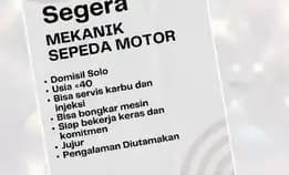 Dibutuhkan Segera !!!** Mekanik Sepeda Motor **