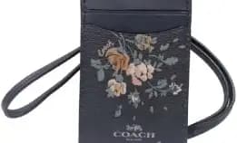 Coach Id Lanyard In Signature Black Flower 91792