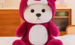 Boneka Teddy Bear Hoodie Kupluk Costum Stitch, Lotso Merah Dan Lotso Maroon Bahan Halus