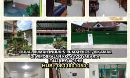 Dijual Rumah Induk & Rumah Kost 10kamar Di Wirobrajan Yogyakarta. Lt443 Lb±400 Shm.H: 08118010501