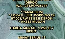 Tanah Dijual : Dijual Murah Tanah Shm 244m² Di Jl. Kopo Beji Depok Wa : 081297936747* Tanah Shm