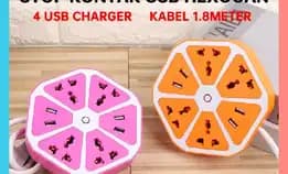 Stop Kontak Usb Hexagon Socket 4 Usb / Colokan Jeruk Segi Enam 4 Lubang 1.8 Meter / Steker T Arde 3