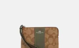 Coach Corner Zip Wristlet In Signature Canvas - Khaki Green (Ch 58035)