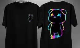 Baju Kaos Tshirt Jepang Pria Wanita Keren Lengan Pendek Boneka Pelangi Hitam Terbaru Motif Sablon