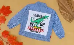 Murah ❗❗Jaket Jeans Anak Laki-Laki Kece Dengan Variasi Gambar Dino Dan Skater