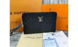 Clutch Bag Tas Tangan Pria Lv Louis Vuitton Black Emboss Leather