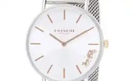 Jam Tangan Coach Women Perry Grey Ip Steel Mesh Bracelet Watch (C14503124) 