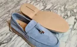 Sepatu Loro Piana Summer Chalk Loafers Sepatu Wanita Blue