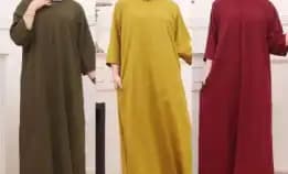 Daster Gamis Crinkle Polos Kekinian Lengan Tangan 3/4 Panjang Semata Kaki