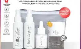 Kymm Skin [5pcs + Free Pouch] Paket Glowing Premium [Face Wash 100ml, Face Mist 100ml, Bakuchiol Ser