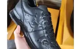 Sepatu Sneakers Pria Louis Vuitton Lv Black Monogram Emboss