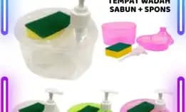 Tempat Wadah Sabun + Spons Cuci Piring Model Bulat Dispenser Botol Soap Pomp Sunlight