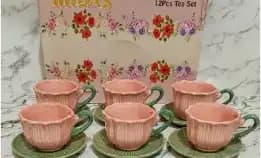 Cangkir Tatak Set Bunga Tulip Midas Isi 6 Pcs Per Set/ Cangkir Set Flower Midas Pink/Cangkir Kopi