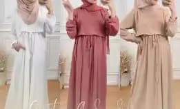 Gamis Polos Zafina Dress Tali Serut / Gamis Wanita Muslim / Gamis Terbaru / Gamis Wanita Kekinian