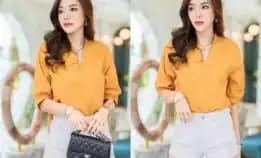 Ec Blouse Pinguin Poplin Jumbo Mustard L Atasan Fashion Baju Blouse Wanita