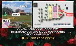 Dijual / Take Over Tanah Pekarangan 99m² Di Semanu Gunung Kidul Yogyakarta. Dekat Kampus Uny.