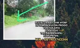 Tanah Dijual : Dijual Tanah Shm 493m² Di Temon Kulon Progo Yogyakarta. Strategis Tepi Jalan Aspal 