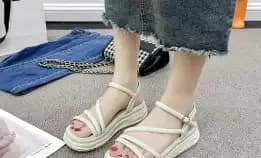 Sandal Wedges Wanita Tali Beige Sepatu Sandal Cewek Best Modis Cantik Original Import Viral