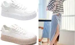 Sepatu Sneakers Wanita Sekolah Olahraga Sport Putih Import