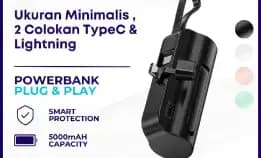 Powerbank Mini 3in1 5000 Mah 2 Output Lightning Dan Typec Plus Stand Bisa Sambil Nonton Atau Gaming