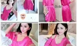 Baju Tidur Kimono Set/Lingerie Sexi 2in1 Ukuran (L) Tricot Satin Import