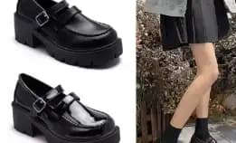 Heels Sepatu Sneakers Wanita Kerja Docmart Maryjane Hitam