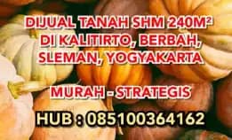 Dijual Tanah Shm 240m² Di Kalitirto Berbah Sleman Yogyakarta. Murah Strategis. H:085100364162>> 