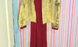 Gamis Kondangan Elegan Merah Mix Gold